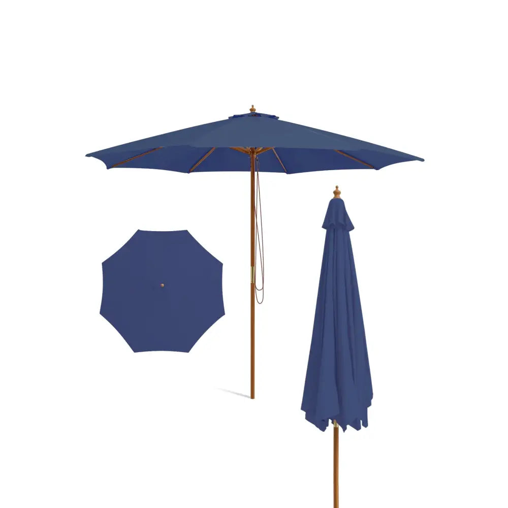 10 Feet Patio Umbrella with 8 Wooden Ribs and 3 Adjustable Heights-Navy - Navy - Outdoor Umbrellas