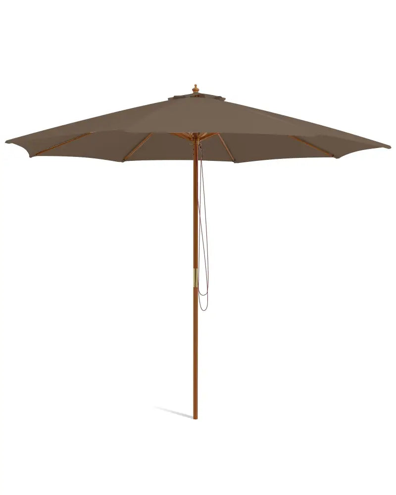 10 Feet Patio Umbrella with 8 Wooden Ribs and 3 Adjustable Heights-Brown - Brown - Outdoor Umbrellas
