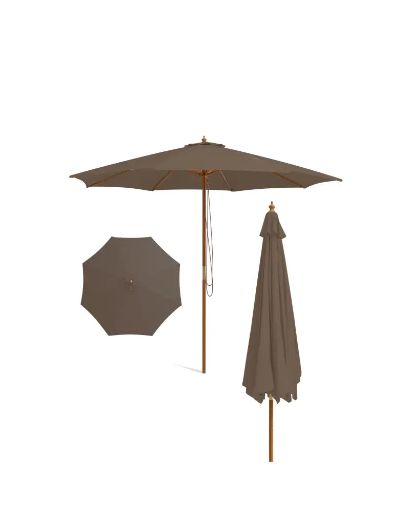 10 Feet Patio Umbrella with 8 Wooden Ribs and 3 Adjustable Heights-Brown - Brown - Outdoor Umbrellas