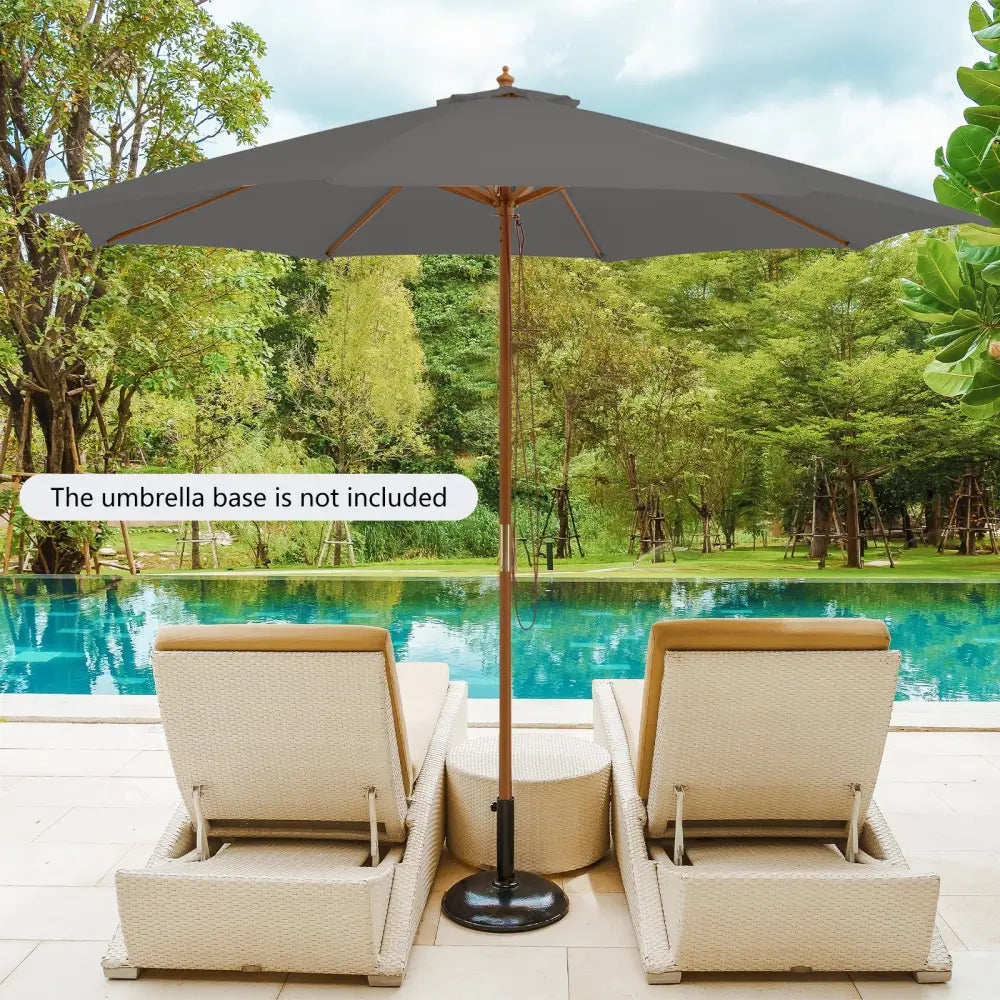 10 Feet Patio Umbrella with 8 Wooden Ribs and 3 Adjustable Heights-Gray - Gray - Outdoor Umbrellas