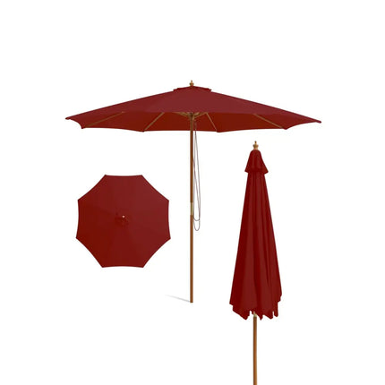 10 Feet Patio Umbrella with 8 Wooden Ribs and 3 Adjustable Heights-Wine - Wine - Outdoor Umbrellas
