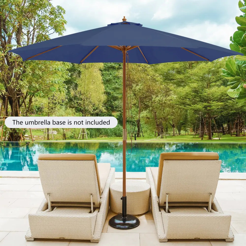 10 Feet Patio Umbrella with 8 Wooden Ribs and 3 Adjustable Heights-Navy - Navy - Outdoor Umbrellas