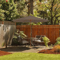 10 Feet Patio Umbrella with 8 Wooden Ribs and 3 Adjustable Heights-Brown - Brown - Outdoor Umbrellas