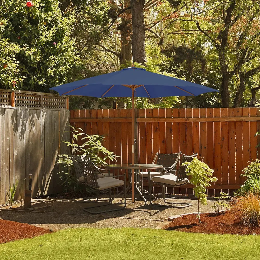 10 Feet Patio Umbrella with 8 Wooden Ribs and 3 Adjustable Heights-Navy - Navy - Outdoor Umbrellas