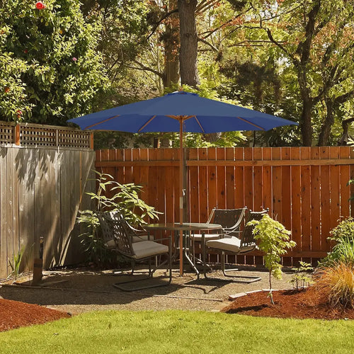 10 Feet Patio Umbrella with 8 Wooden Ribs and 3 Adjustable Heights-Navy - Navy - Outdoor Umbrellas
