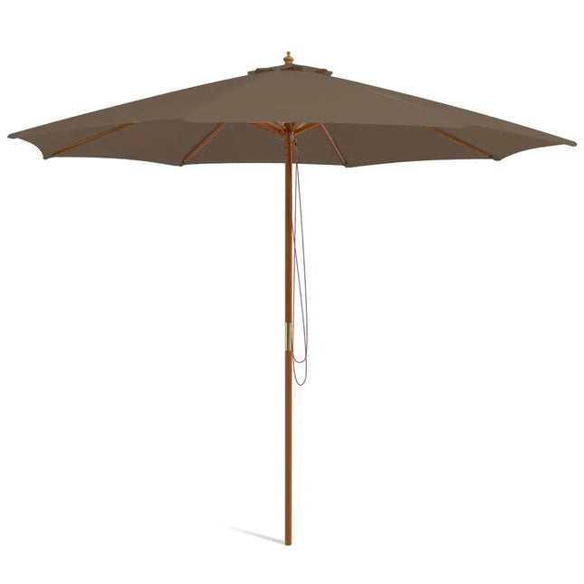 10 Feet Patio Umbrella with 8 Wooden Ribs and 3 Adjustable Heights-Brown - Brown - Outdoor Umbrellas