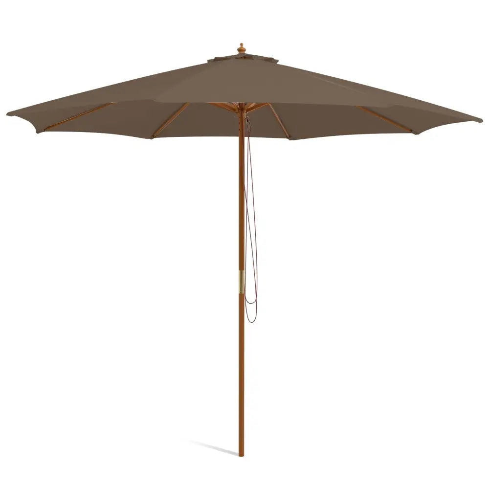 10 Feet Patio Umbrella with 8 Wooden Ribs and 3 Adjustable Heights-Brown - Brown - Outdoor Umbrellas
