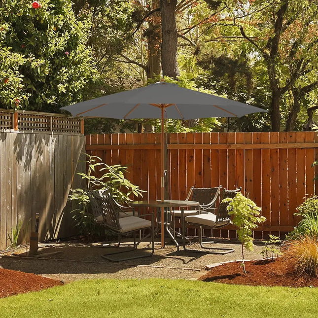 10 Feet Patio Umbrella with 8 Wooden Ribs and 3 Adjustable Heights-Gray - Gray - Outdoor Umbrellas