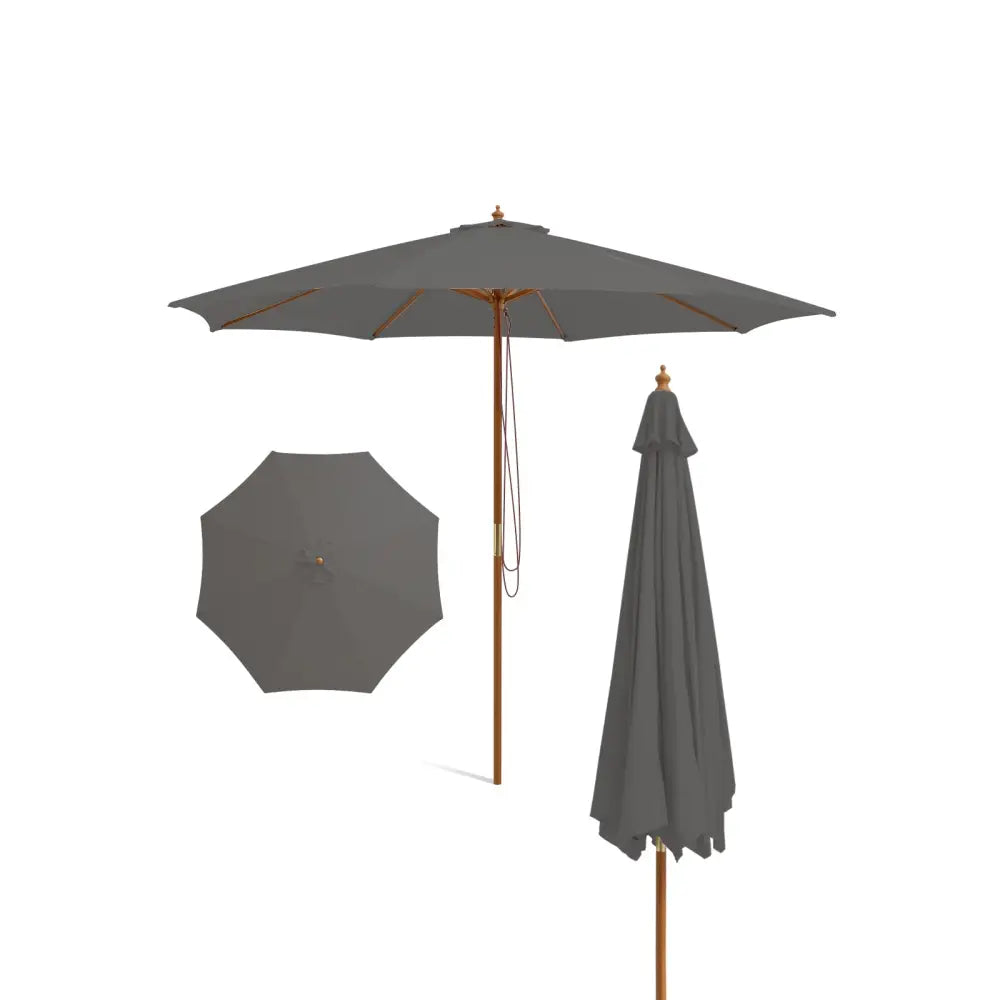10 Feet Patio Umbrella with 8 Wooden Ribs and 3 Adjustable Heights-Gray - Gray - Outdoor Umbrellas