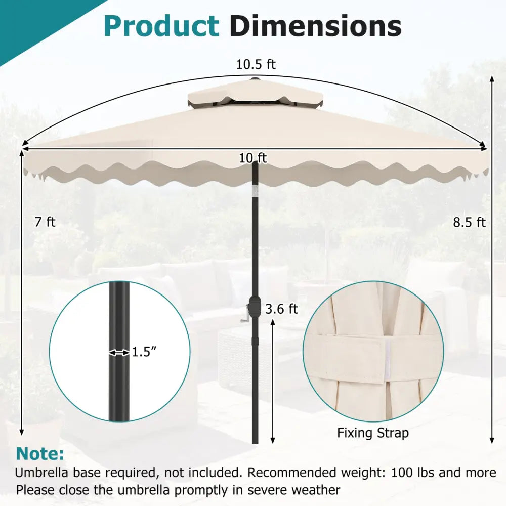 10 Feet Patio Umbrella with Push Button Tilt and Crank-Beige - Beige - Outdoor Umbrellas
