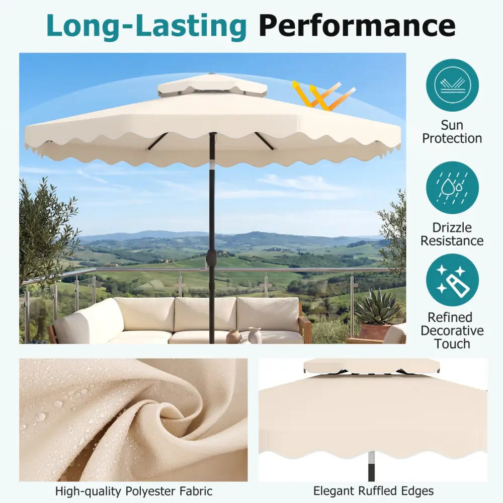 10 Feet Patio Umbrella with Push Button Tilt and Crank-Beige - Beige - Outdoor Umbrellas