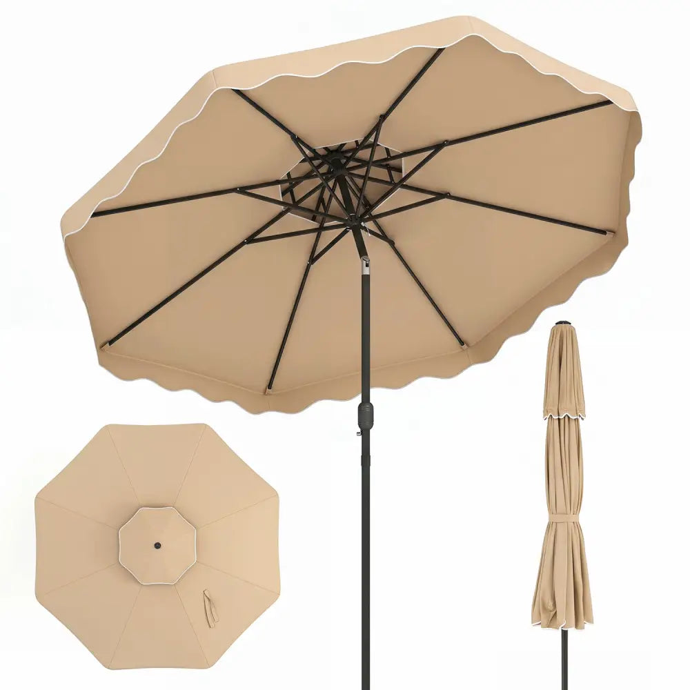 10 Feet Patio Umbrella with Push Button Tilt and Crank-Beige - Beige - Outdoor Umbrellas