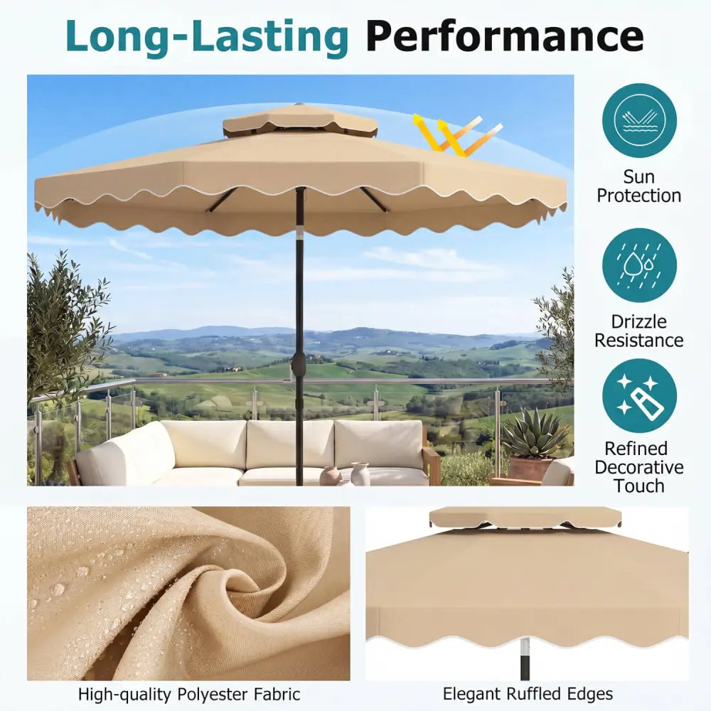 10 Feet Patio Umbrella with Push Button Tilt and Crank-Beige - Beige - Outdoor Umbrellas