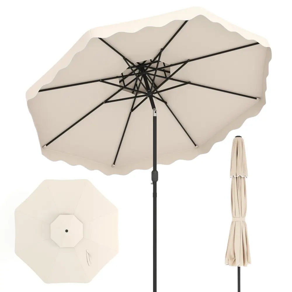 10 Feet Patio Umbrella with Push Button Tilt and Crank-Beige - Beige - Outdoor Umbrellas