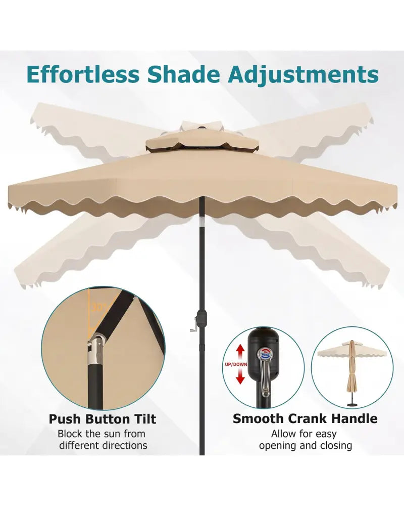 10 Feet Patio Umbrella with Push Button Tilt and Crank-Beige - Beige - Outdoor Umbrellas