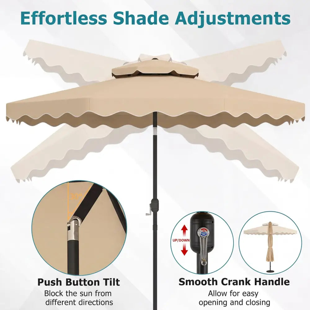10 Feet Patio Umbrella with Push Button Tilt and Crank-Beige - Beige - Outdoor Umbrellas