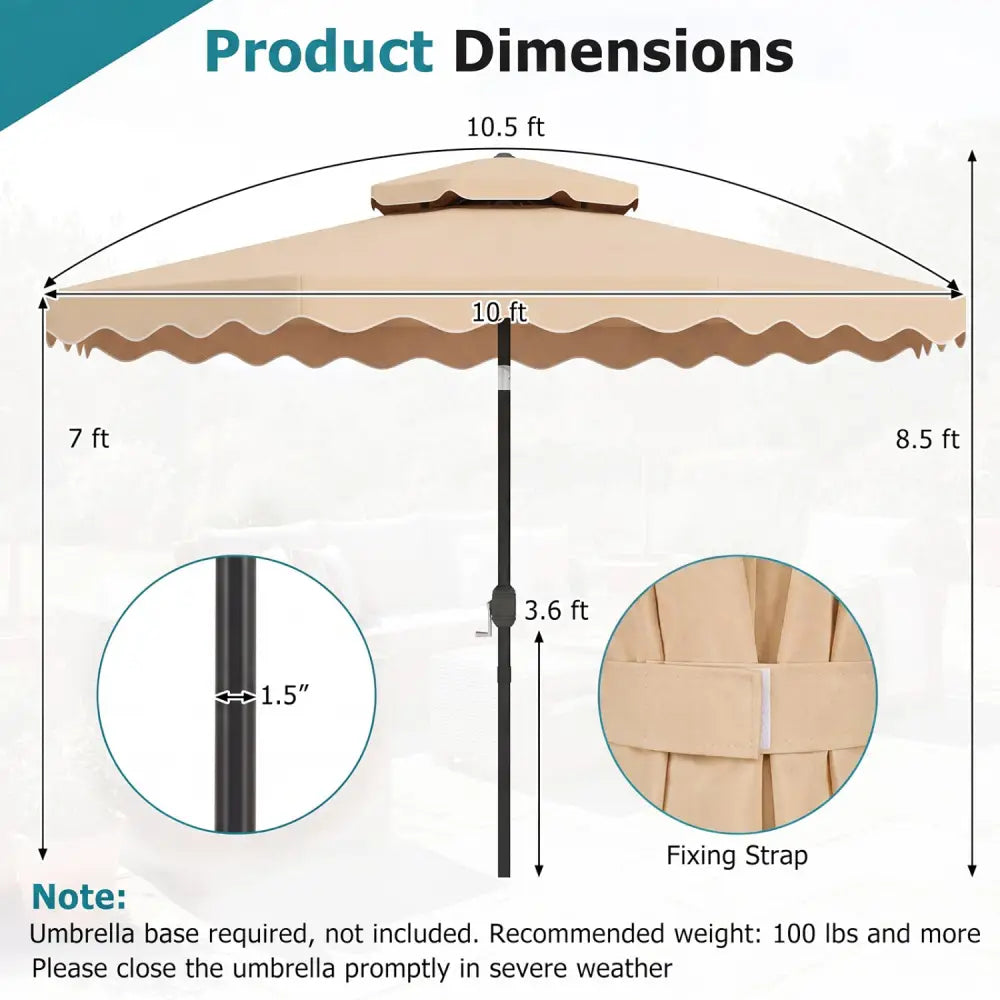 10 Feet Patio Umbrella with Push Button Tilt and Crank-Beige - Beige - Outdoor Umbrellas