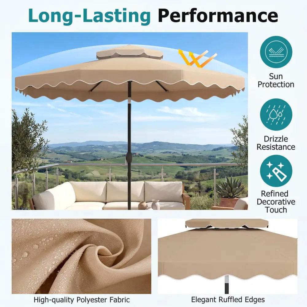 10 Feet Patio Umbrella with Push Button Tilt and Crank-Coffee - Coffee - Outdoor Umbrellas