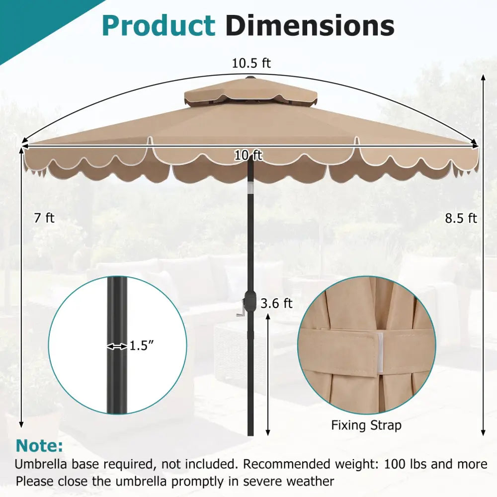 10 Feet Patio Umbrella with Push Button Tilt and Crank-Coffee - Coffee - Outdoor Umbrellas