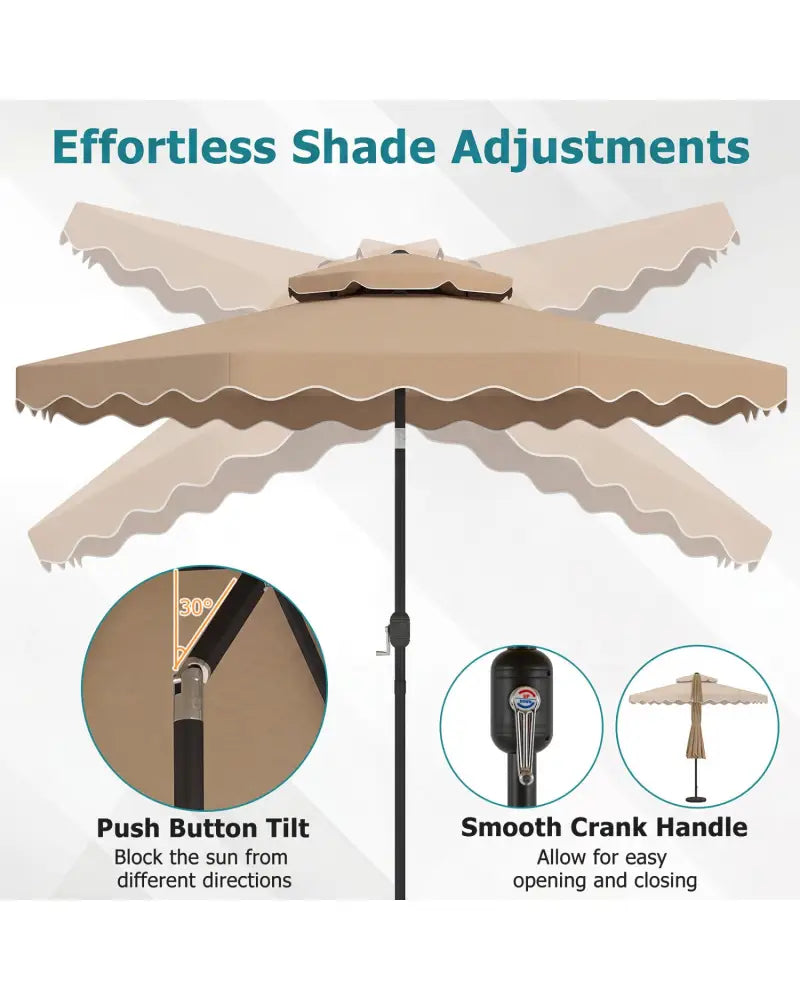 10 Feet Patio Umbrella with Push Button Tilt and Crank-Coffee - Coffee - Outdoor Umbrellas