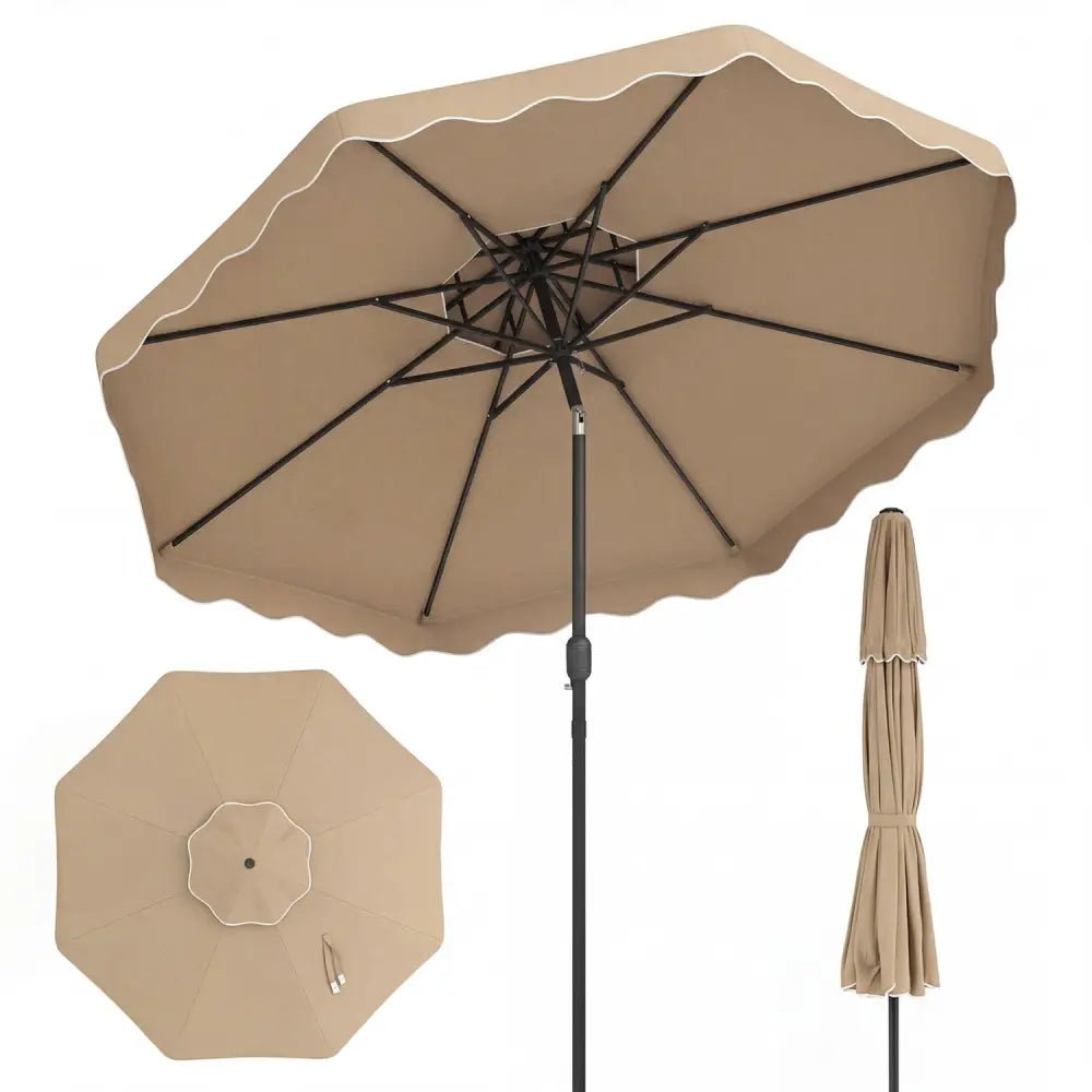 10 Feet Patio Umbrella with Push Button Tilt and Crank-Coffee - Coffee - Outdoor Umbrellas