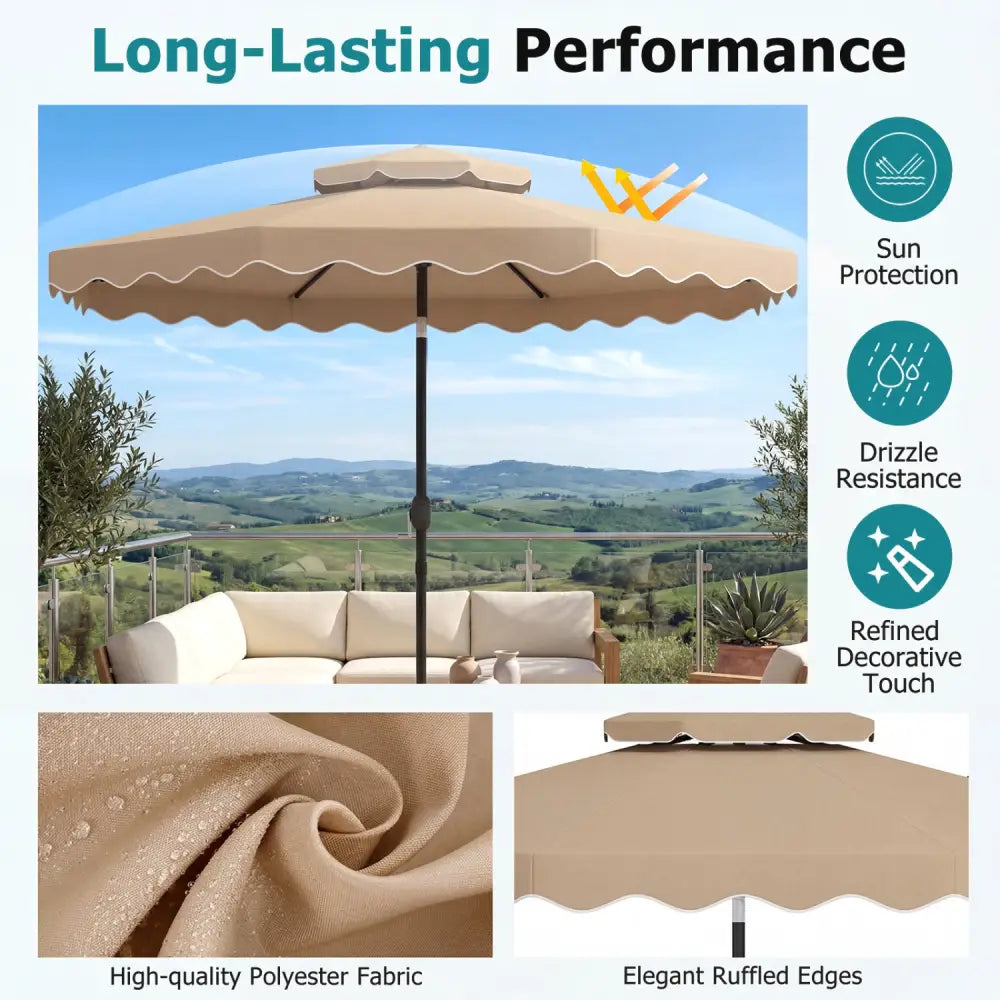 10 Feet Patio Umbrella with Push Button Tilt and Crank-Coffee - Coffee - Outdoor Umbrellas