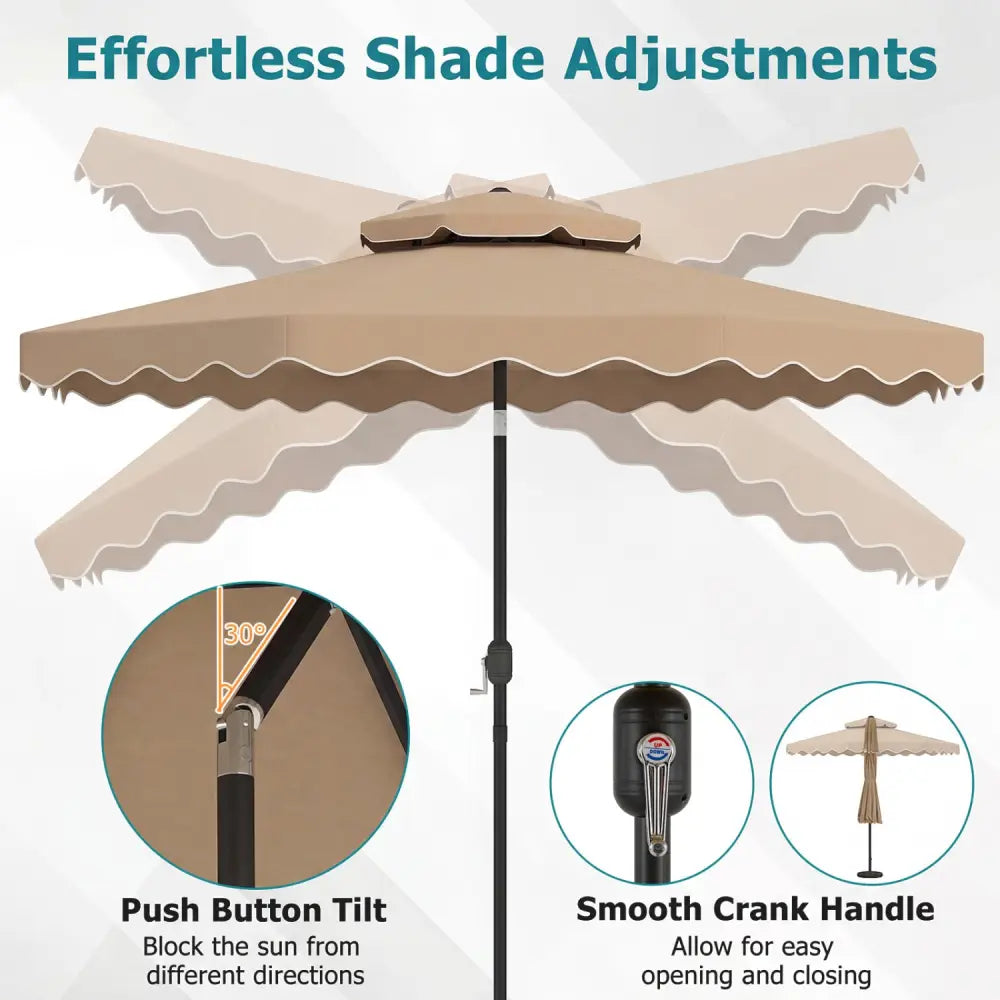 10 Feet Patio Umbrella with Push Button Tilt and Crank-Coffee - Coffee - Outdoor Umbrellas