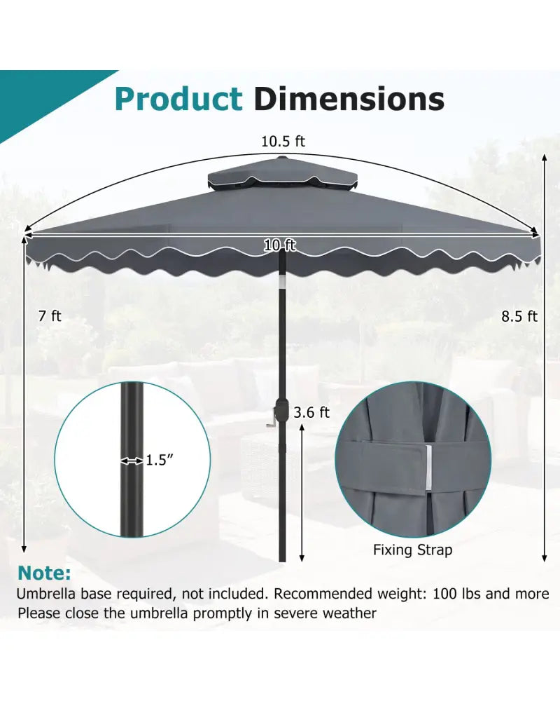 10 Feet Patio Umbrella with Push Button Tilt and Crank-Gray - Gray - Outdoor Umbrellas