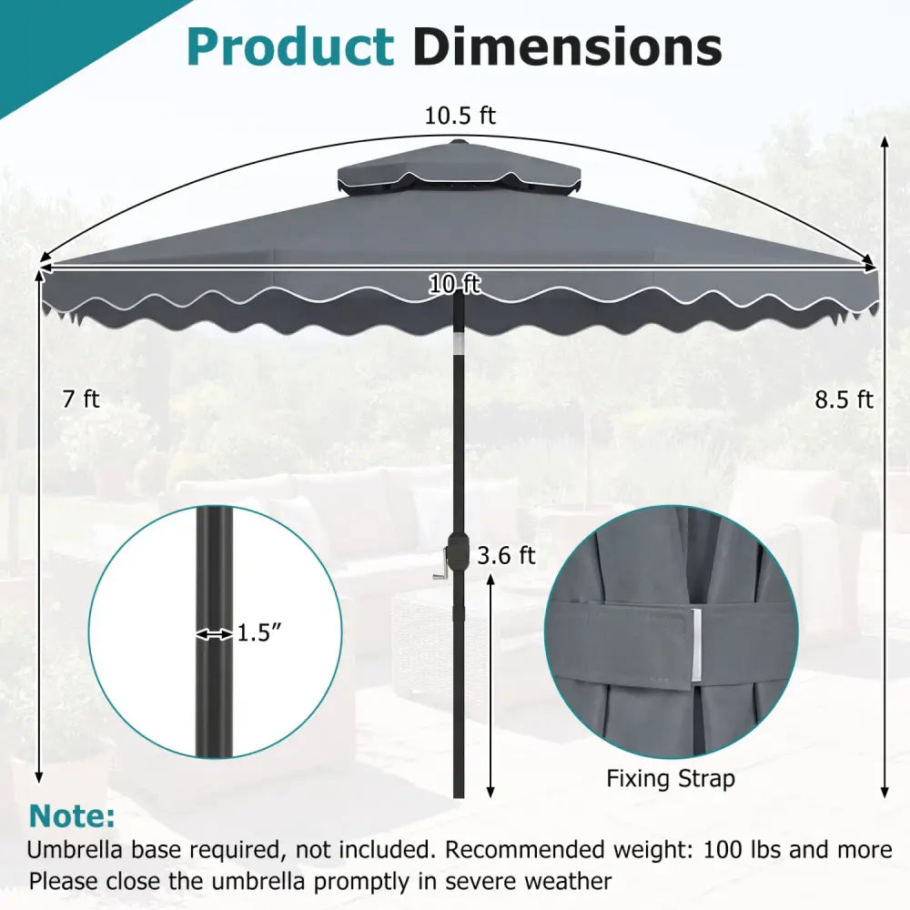 10 Feet Patio Umbrella with Push Button Tilt and Crank-Gray - Gray - Outdoor Umbrellas