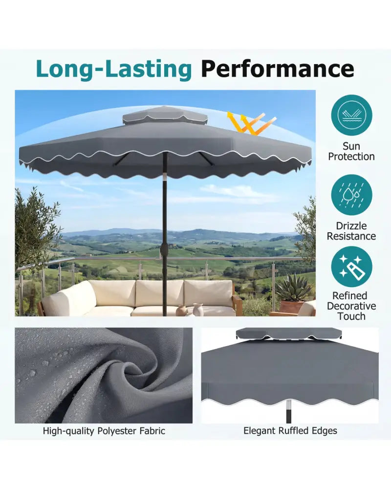 10 Feet Patio Umbrella with Push Button Tilt and Crank-Gray - Gray - Outdoor Umbrellas
