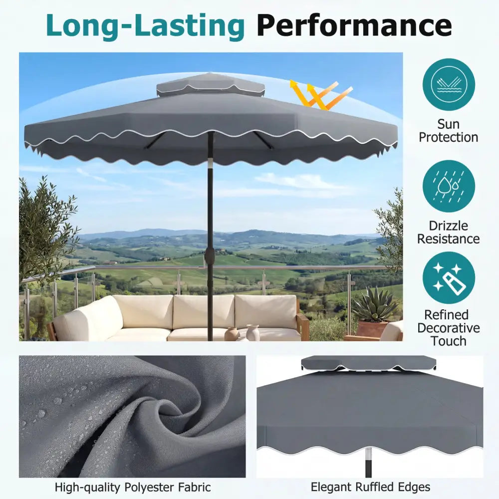 10 Feet Patio Umbrella with Push Button Tilt and Crank-Gray - Gray - Outdoor Umbrellas