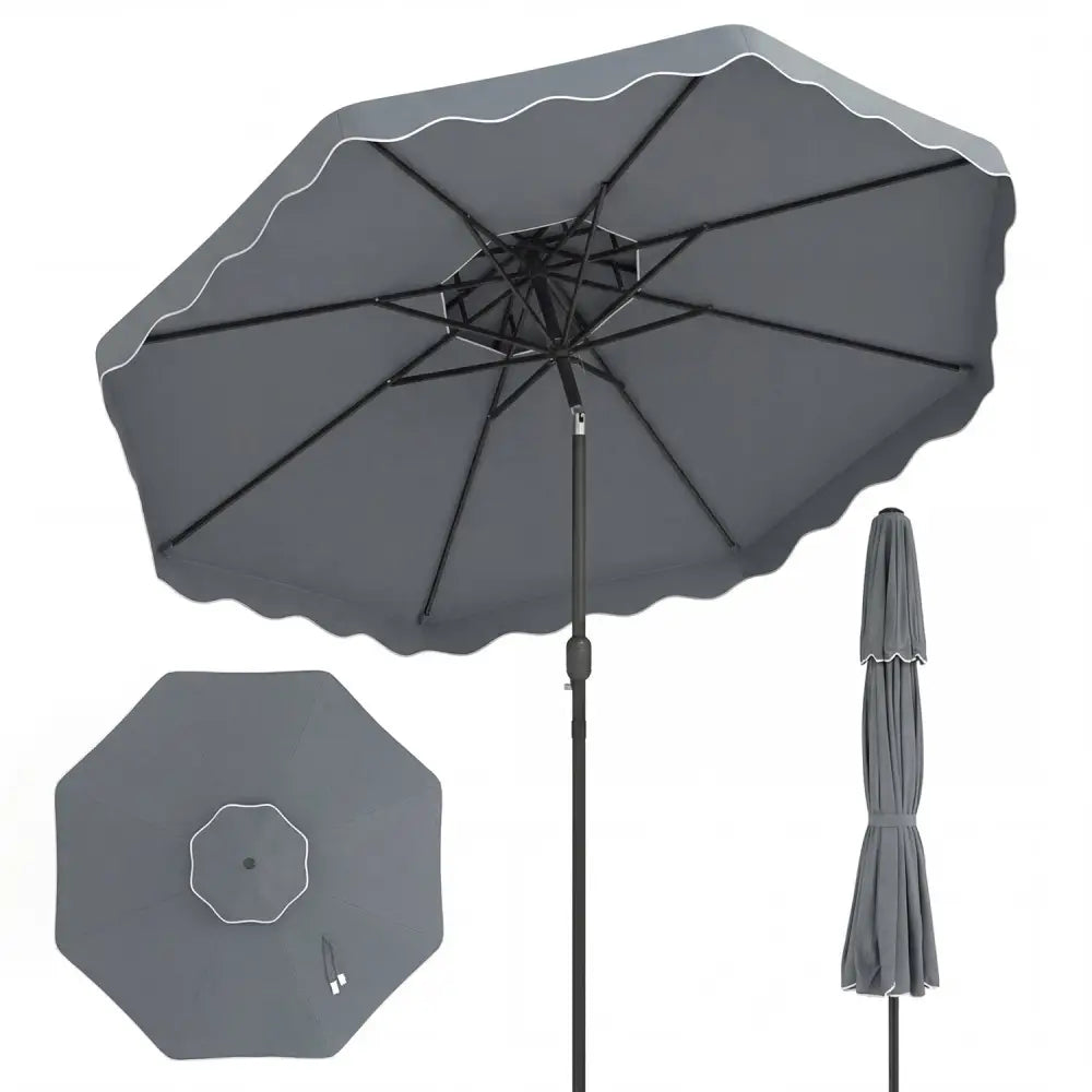 10 Feet Patio Umbrella with Push Button Tilt and Crank-Gray - Gray - Outdoor Umbrellas