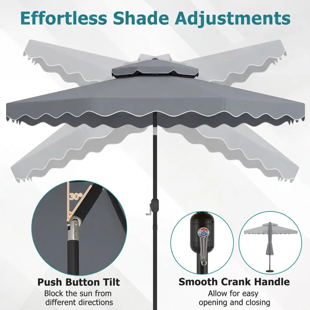 10 Feet Patio Umbrella with Push Button Tilt and Crank-Gray - Gray - Outdoor Umbrellas
