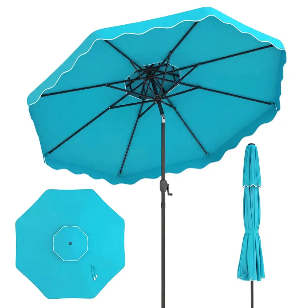 10 Feet Patio Umbrella with Push Button Tilt and Crank-Turquoise - Turquoise - Outdoor Umbrellas