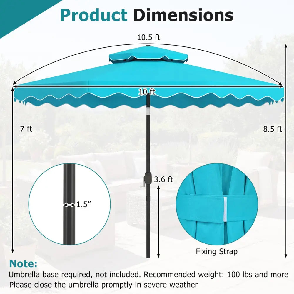 10 Feet Patio Umbrella with Push Button Tilt and Crank-Turquoise - Turquoise - Outdoor Umbrellas