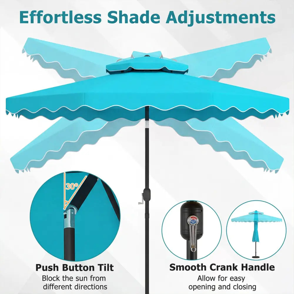10 Feet Patio Umbrella with Push Button Tilt and Crank-Turquoise - Turquoise - Outdoor Umbrellas