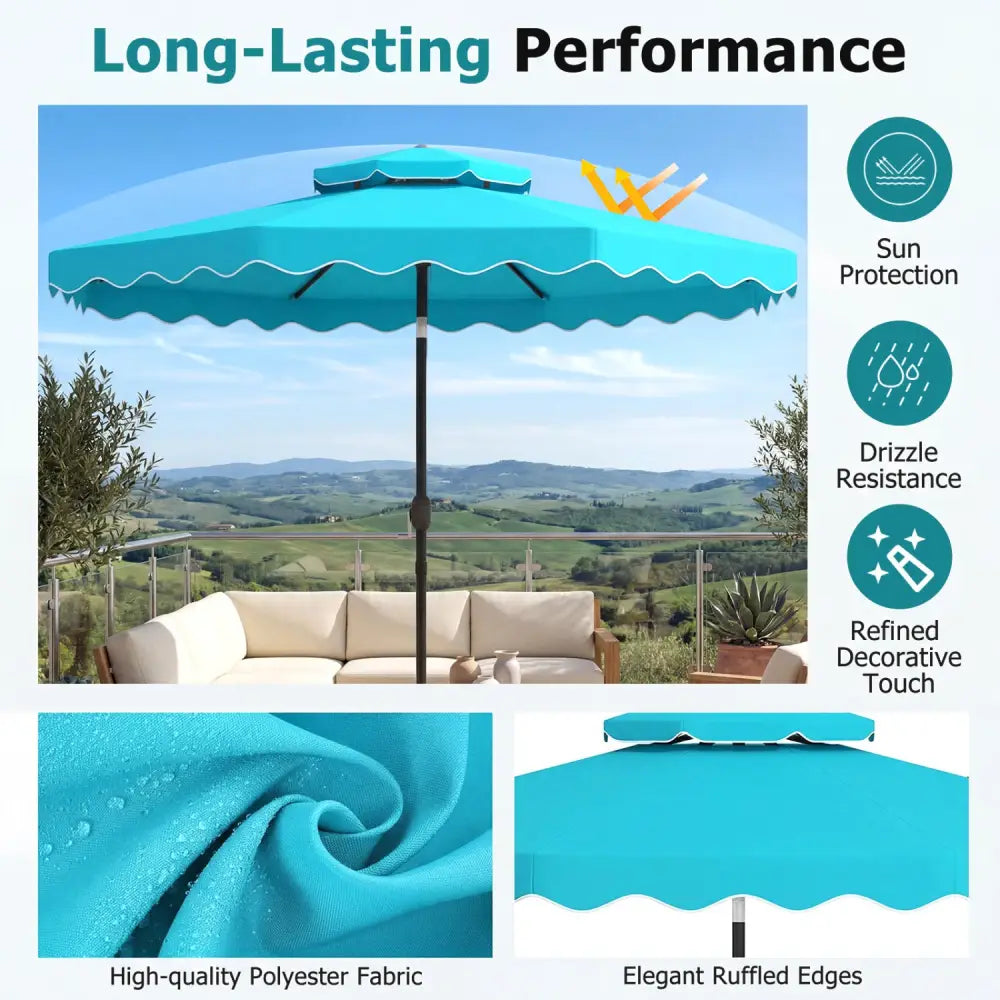 10 Feet Patio Umbrella with Push Button Tilt and Crank-Turquoise - Turquoise - Outdoor Umbrellas