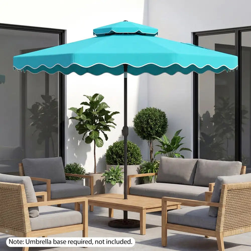 10 Feet Patio Umbrella with Push Button Tilt and Crank-Turquoise - Turquoise - Outdoor Umbrellas
