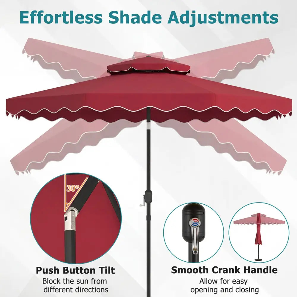 10 Feet Patio Umbrella with Push Button Tilt and Crank-Wine - Wine - Outdoor Umbrellas