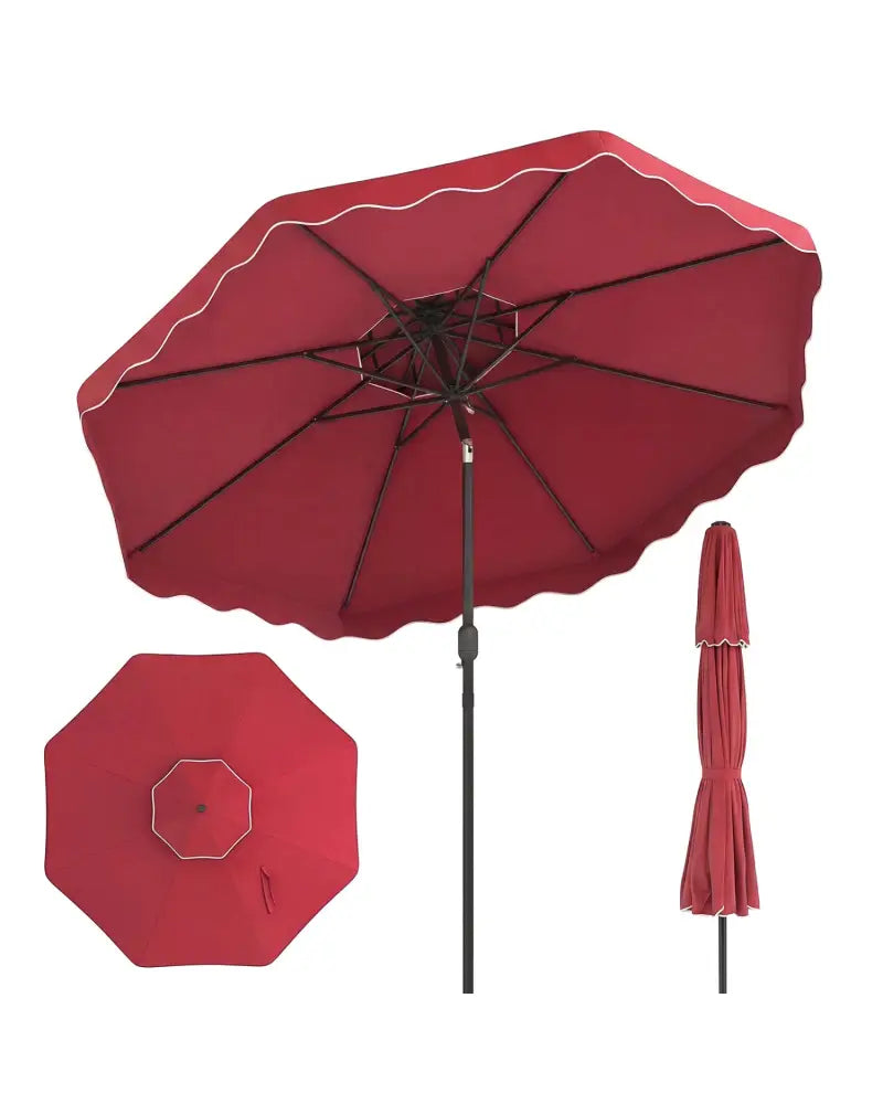 10 Feet Patio Umbrella with Push Button Tilt and Crank-Wine - Wine - Outdoor Umbrellas