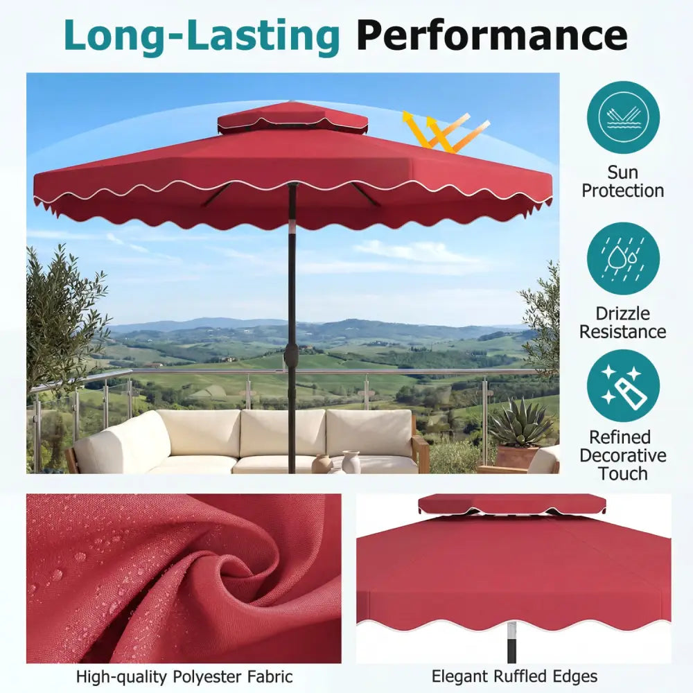 10 Feet Patio Umbrella with Push Button Tilt and Crank-Wine - Wine - Outdoor Umbrellas