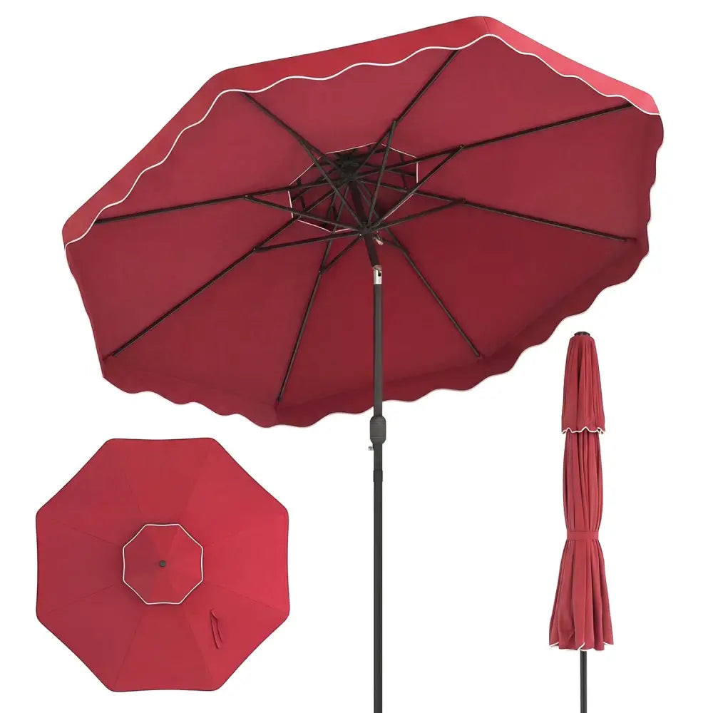 10 Feet Patio Umbrella with Push Button Tilt and Crank-Wine - Wine - Outdoor Umbrellas