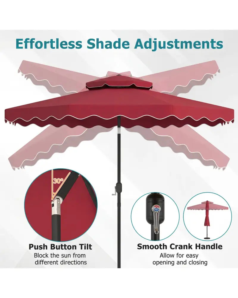 10 Feet Patio Umbrella with Push Button Tilt and Crank-Wine - Wine - Outdoor Umbrellas