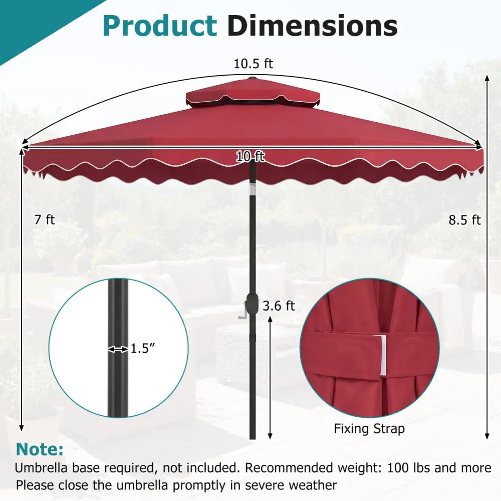10 Feet Patio Umbrella with Push Button Tilt and Crank-Wine - Wine - Outdoor Umbrellas