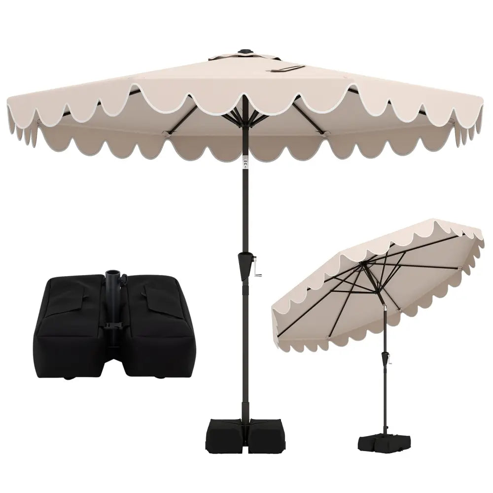 10 Feet Patio Umbrella with Weighted Base and Sandbags-Beige - Beige - Outdoor Umbrellas