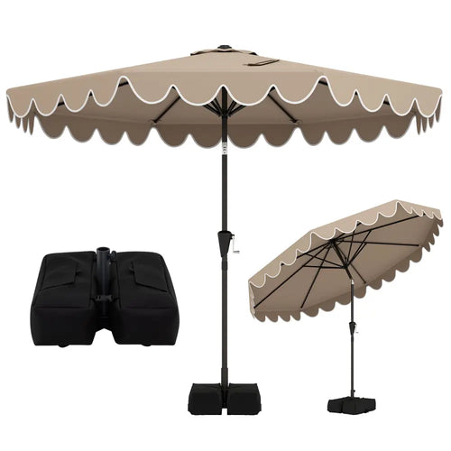 10 Feet Patio Umbrella with Weighted Base and Sandbags-Brown - Brown - Outdoor Umbrellas