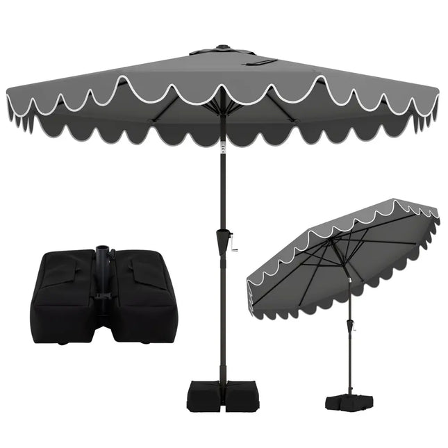 10 Feet Patio Umbrella with Weighted Base and Sandbags-Gray - Gray - Outdoor Umbrellas