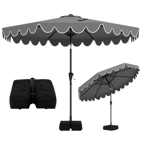 10 Feet Patio Umbrella with Weighted Base and Sandbags-Gray - Gray - Outdoor Umbrellas