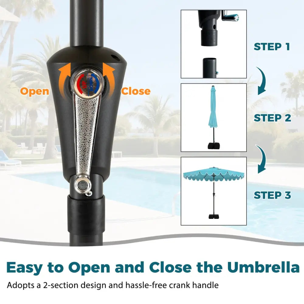 10 Feet Patio Umbrella with Weighted Base and Sandbags-Turquoise - Turquoise - Outdoor Umbrellas