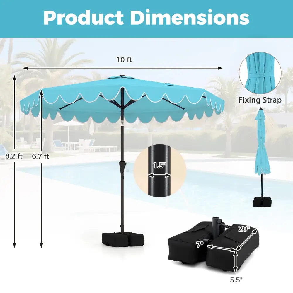10 Feet Patio Umbrella with Weighted Base and Sandbags-Turquoise - Turquoise - Outdoor Umbrellas
